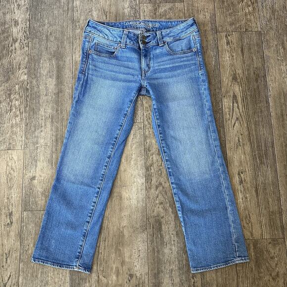 American Eagle ARTIST CROP Womens Size 4 Blue Low Rise Jeans Denim Pants 28x23.5 - Picture 1 of 10